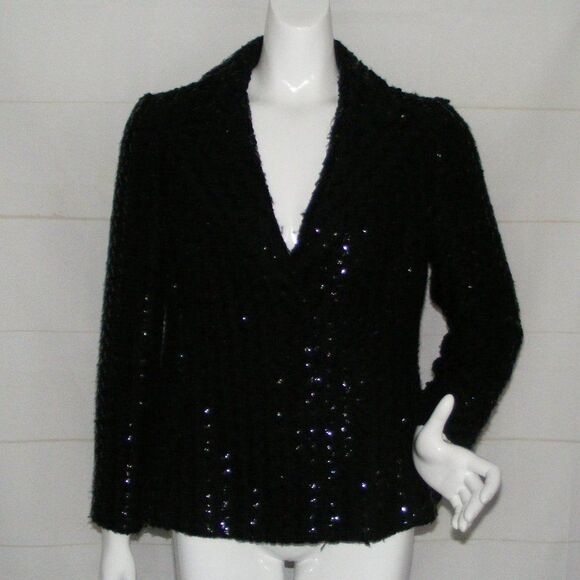 Vintage TEAL TRAINA Jacket, S, Black Boucle, Sequins, Snap front, Lapel Collar - Picture 12 of 12